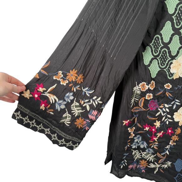 Johnny Was Esmerelda Tunic Floral Iron Steel Grey Embroidered Boho Womens Small - Picture 4 of 9